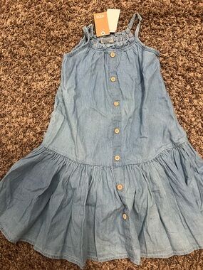 Light Wash Button-Front Sundress with Ruffle Hem